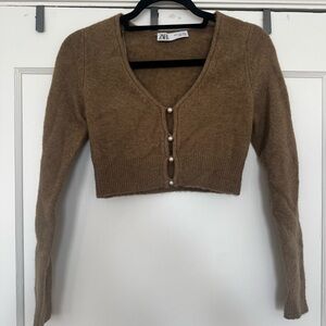 Zara Cropped Pearl detail cardigan